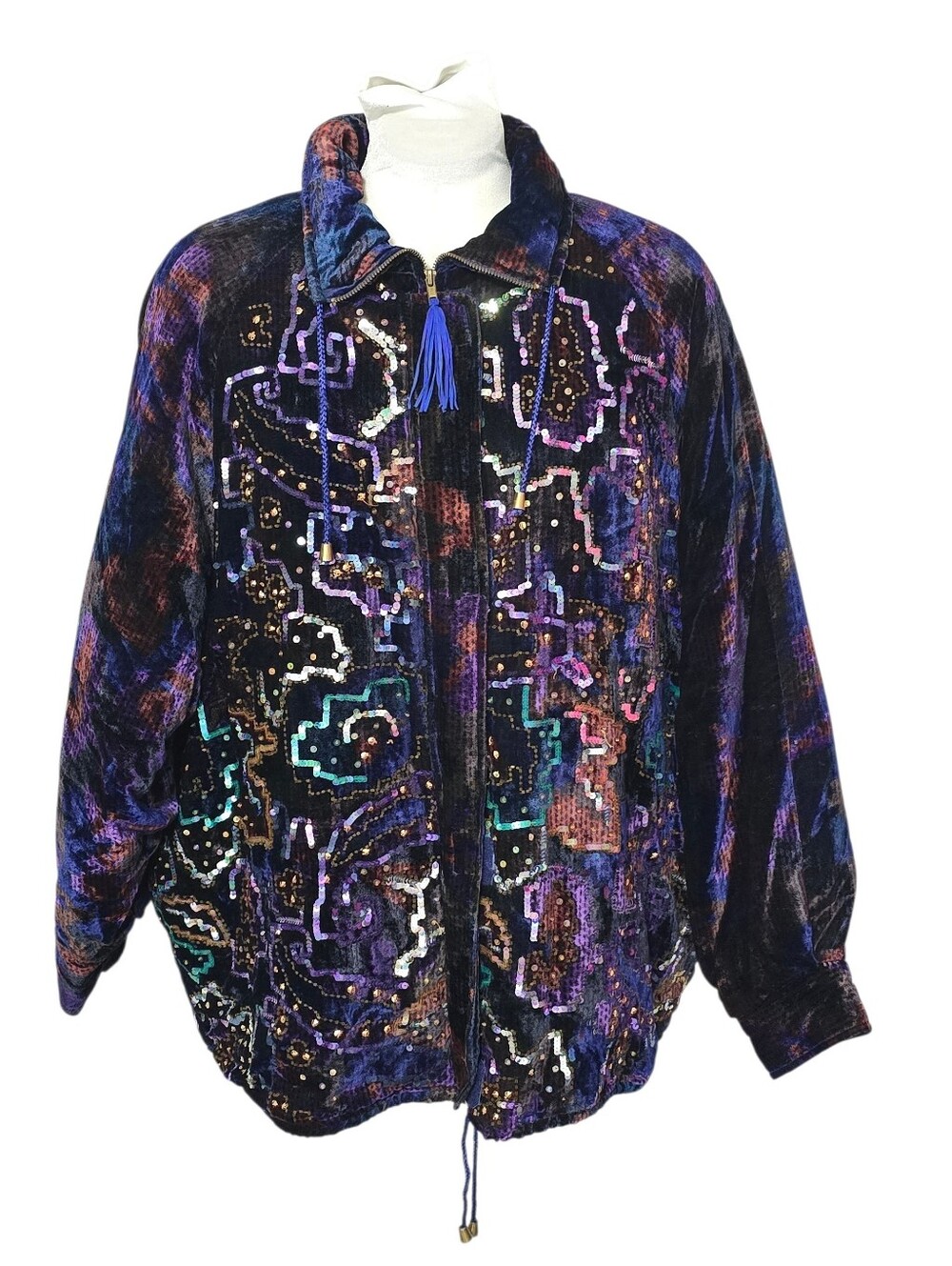 VTG 90s JA Resort Velvet Bomber Jacket L Oversized Art to Wear Jewel Whimsigoth